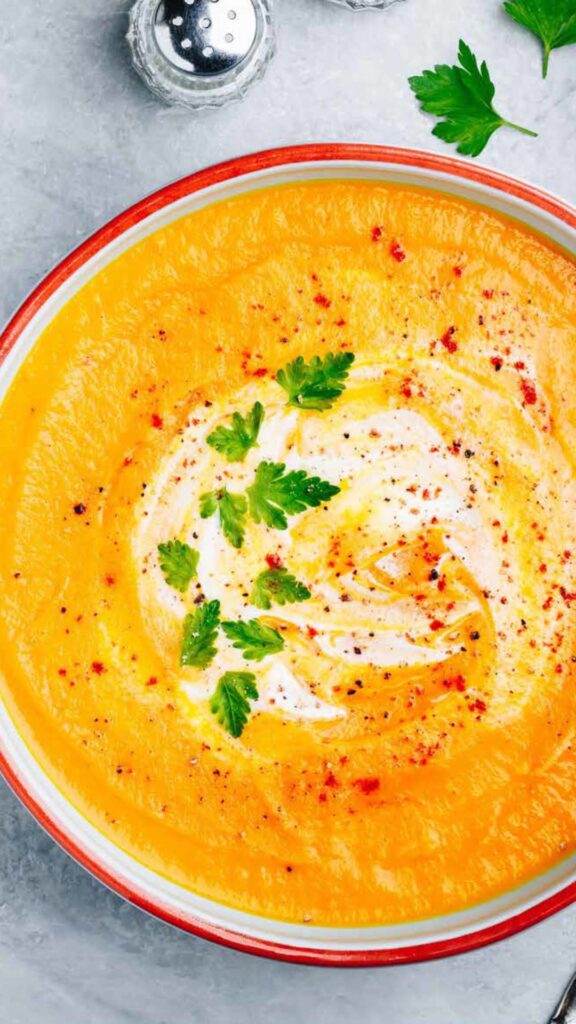 Curried Pumpkin Soup With Hummus And Dukkha