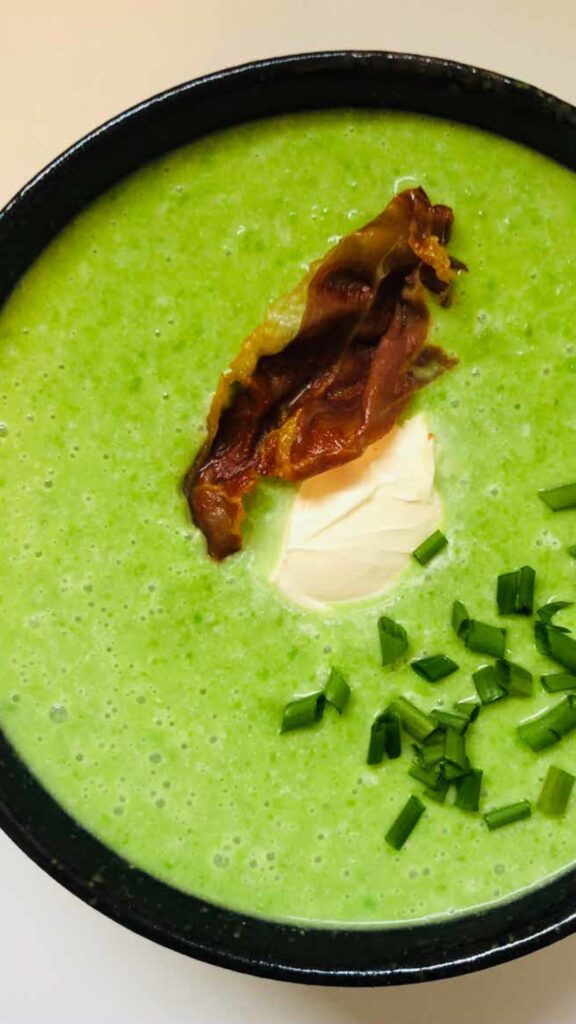 Pea And Broad Bean Soup With Prosciutto